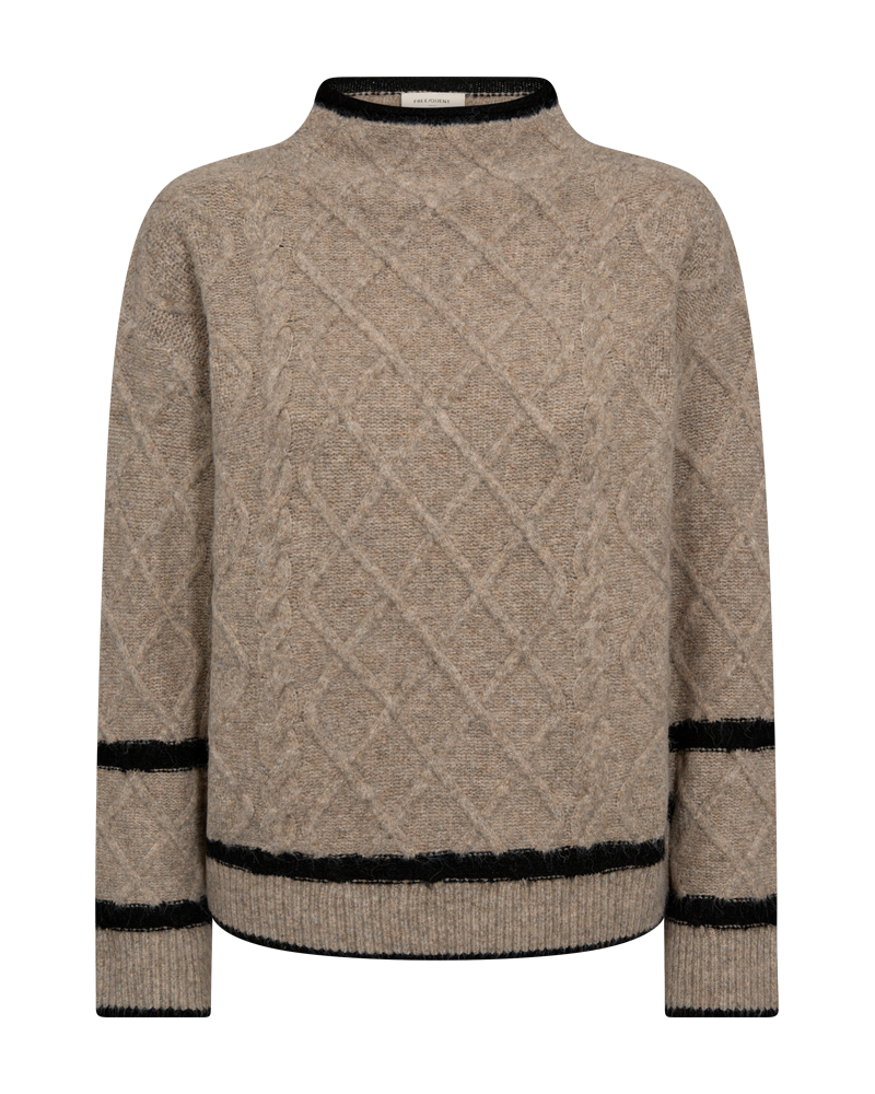 FREEQUENT PULLOVER HIRO CABLE STRIPE PATTERN desert taupe mel. w. black