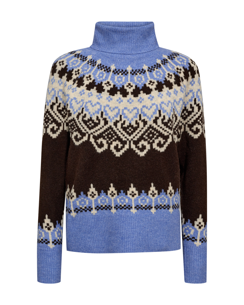 FREEQUENT PULLOVER MERLA JACQUARD HIGH NECK coffee bean mel. w. wedgewood mel.