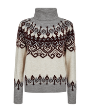 Afbeelding in Gallery-weergave laden, FREEQUENT PULLOVER MERLA JACQUARD HIGH NECK moonbeam mel w. med grey mel.
