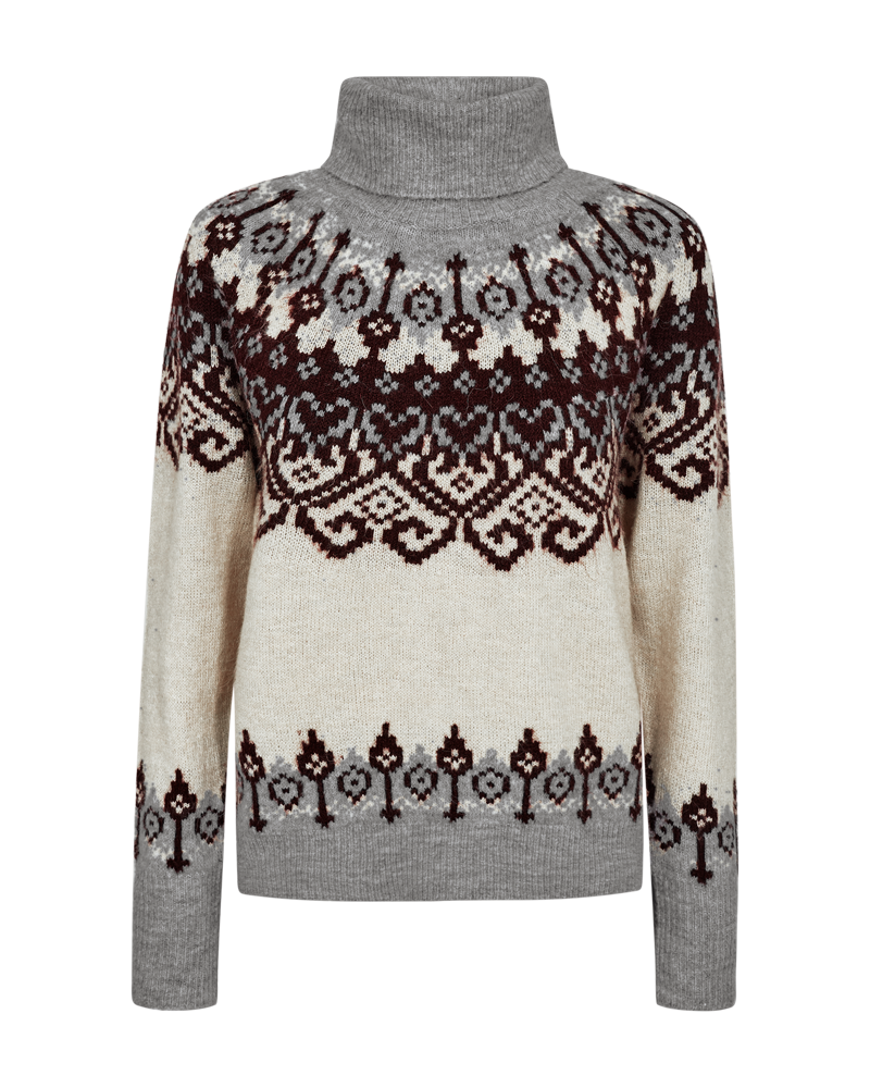 FREEQUENT PULLOVER MERLA JACQUARD HIGH NECK moonbeam mel w. med grey mel.