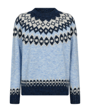 Afbeelding in Gallery-weergave laden, FREEQUENT PULLOVER NOVALA JACQUARD O-NECK wedgewood grey mel. w. dark grey mel.
