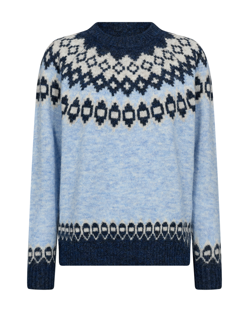 FREEQUENT PULLOVER NOVALA JACQUARD O-NECK wedgewood grey mel. w. dark grey mel.