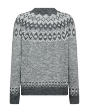 Afbeelding in Gallery-weergave laden, FREEQUENT PULLOVER NOVALA JACQUARD O-NECK med grey mel. w. dark grey mel.
