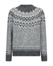 Afbeelding in Gallery-weergave laden, FREEQUENT PULLOVER NOVALA JACQUARD O-NECK med grey mel. w. dark grey mel.
