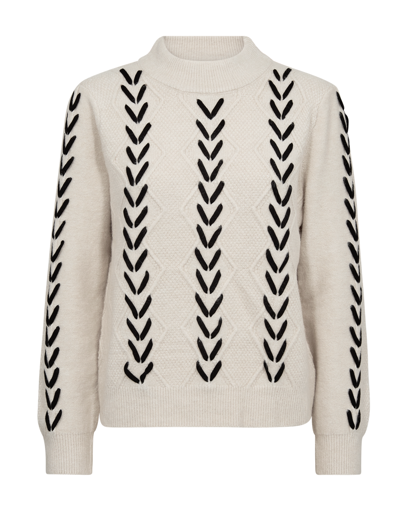 FREEQUENT PULLOVER STOKKE EMBROIDED DETAIL moonbeam w. black