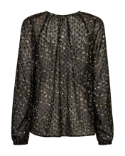 Load image into Gallery viewer, FREEQUENT BLOUSE SANDA PRINTED DOBBY FABRIC black w. kombu green
