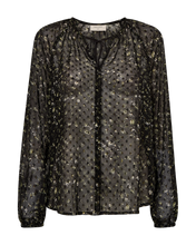 Load image into Gallery viewer, FREEQUENT BLOUSE SANDA PRINTED DOBBY FABRIC black w. kombu green
