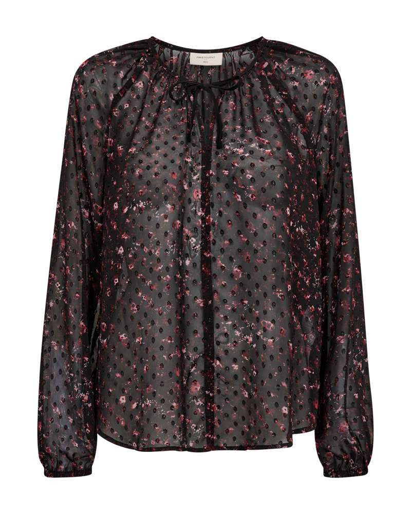 FREEQUENT BLOUSE SANDA PRINTED DOBBY FABRIC black w. port royale
