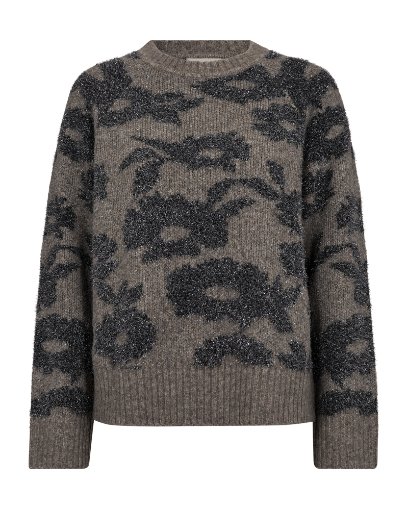 FREEQUENT PULLOVER PANTEA JACQUARD METALLIC FEATHER YARN morel mel. w. med. grey mel.