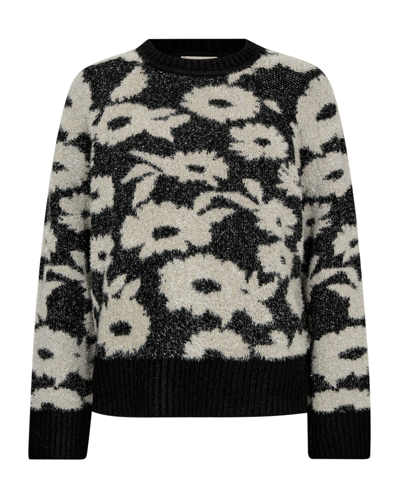 FREEQUENT PULLOVER PANTEA JACQUARD METALLIC FEATHER YARN black w. moonbeam melange