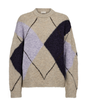 Afbeelding in Gallery-weergave laden, FREEQUENT PULLOVER LULU ARGYLE CHECK oyster grey mel w. iris melange
