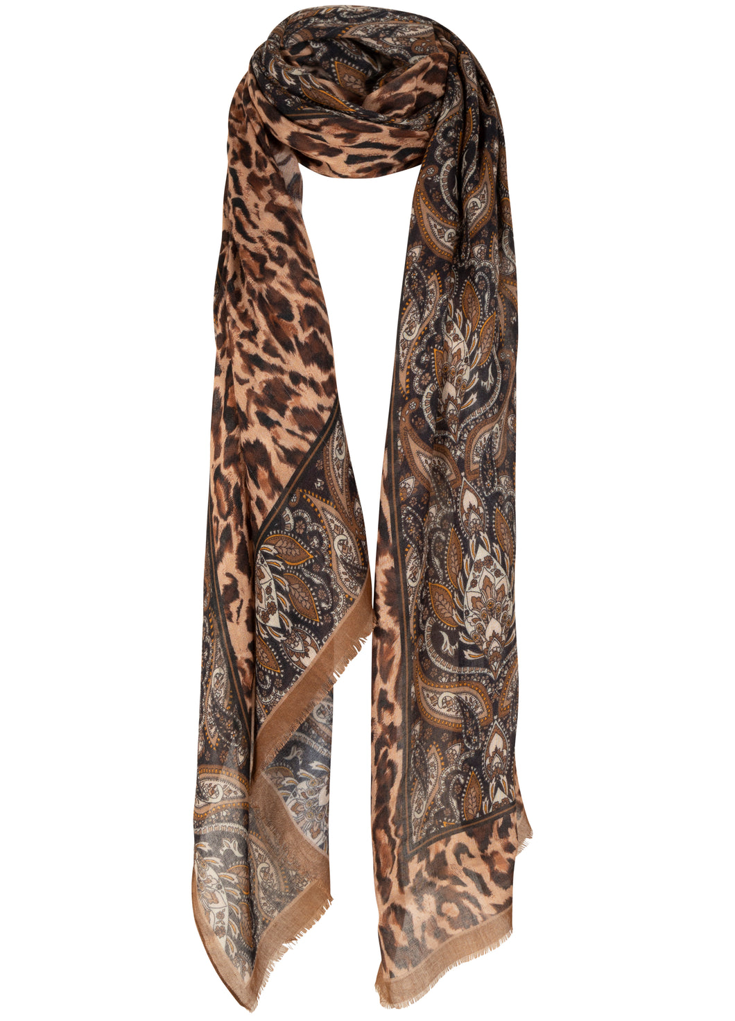 TRAMONTANA SCARF LEOPARD ORNAMENT PRINT MIX BROWNS