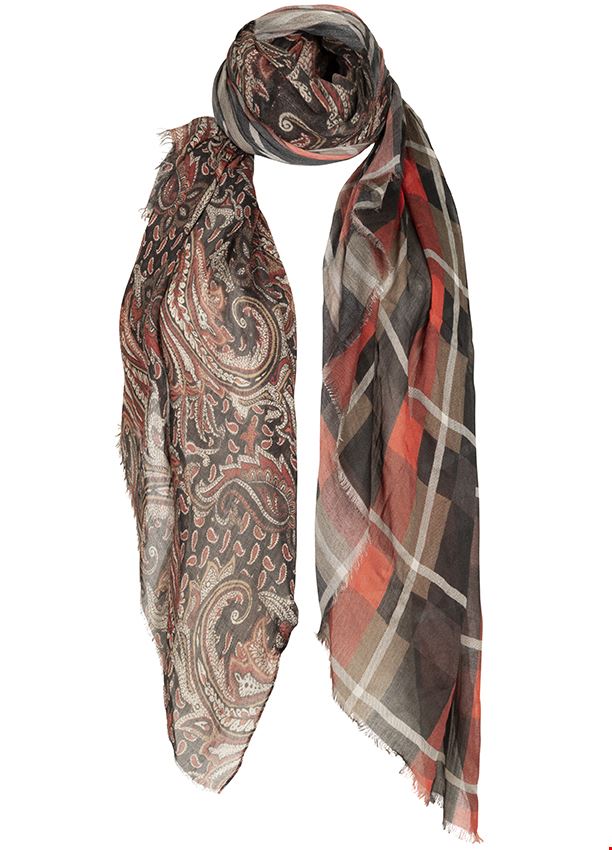 TRAMONTANA SCARF PAISLEY CHECK MIX PRINT BROWNS